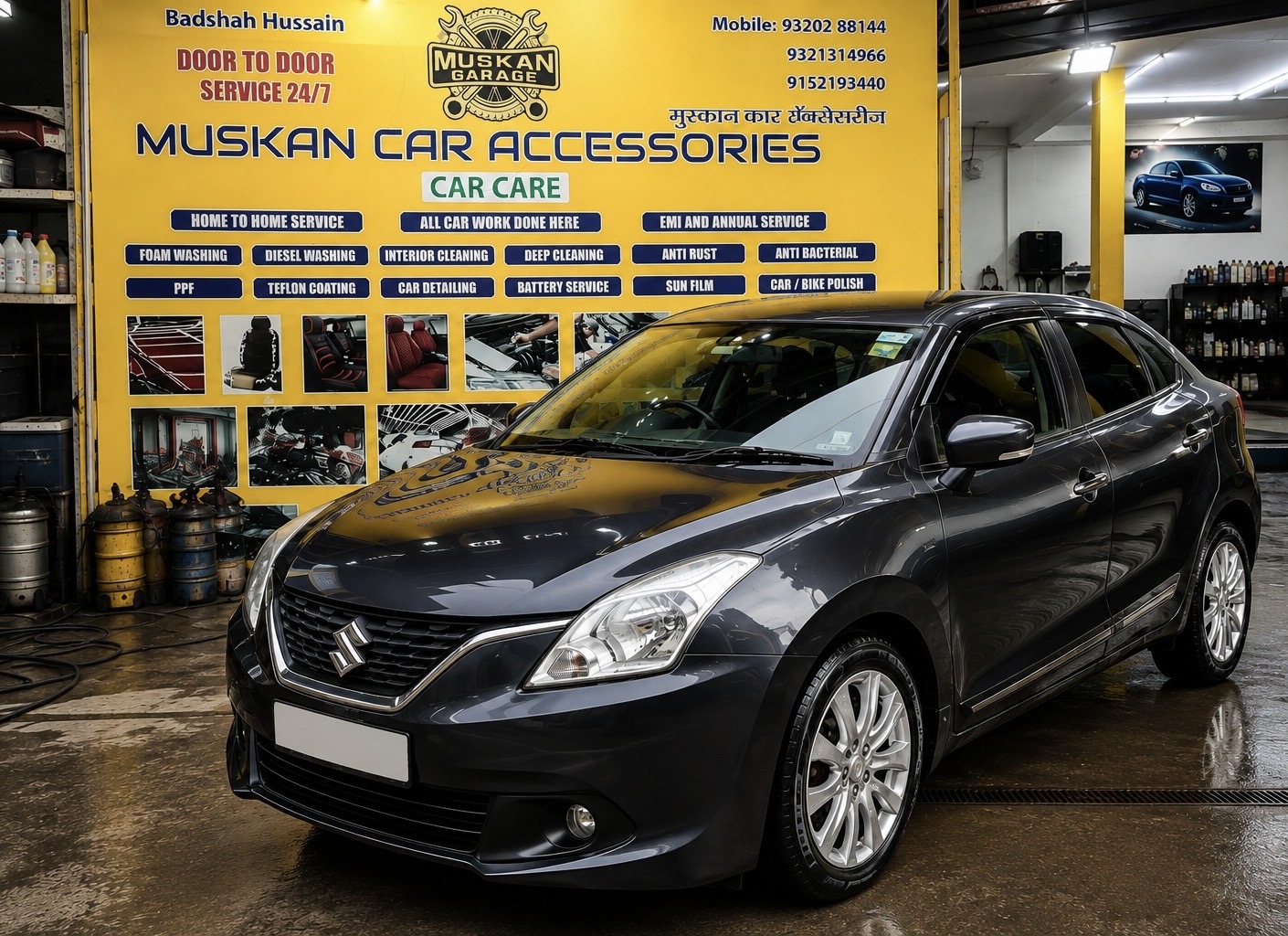 Car after foam wash and detailing at Muskan Car Accessories